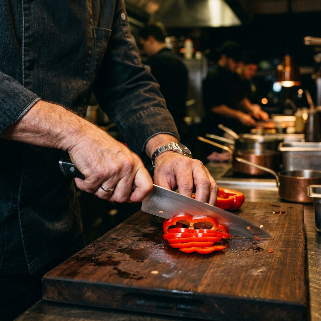 Chef utilisant une technique de découpe précise